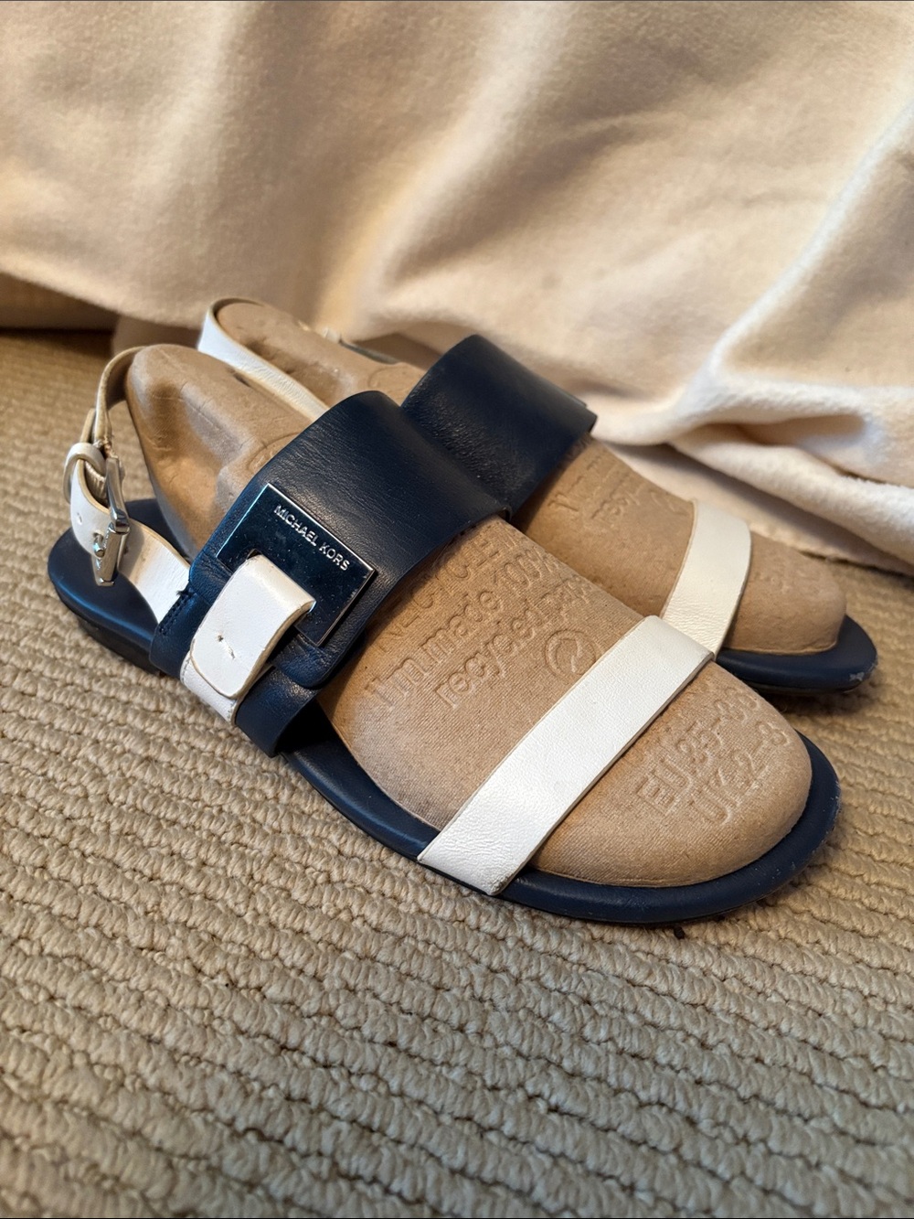 Michael Kors Navy and White Leather Sandals